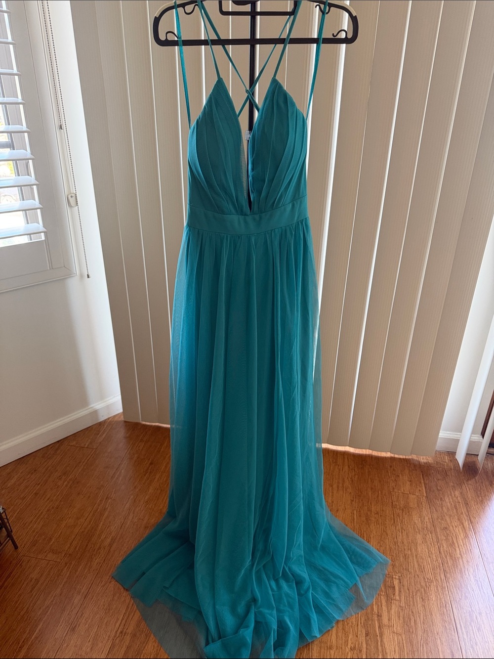 Windsor Teal Mesh Maxi Dress with Plunging V-Neck